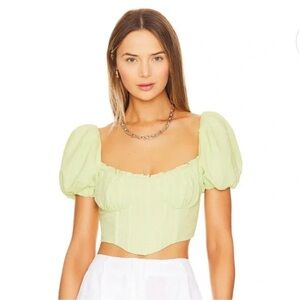 Astr Green Puff Sleeve Bodysuit Crop